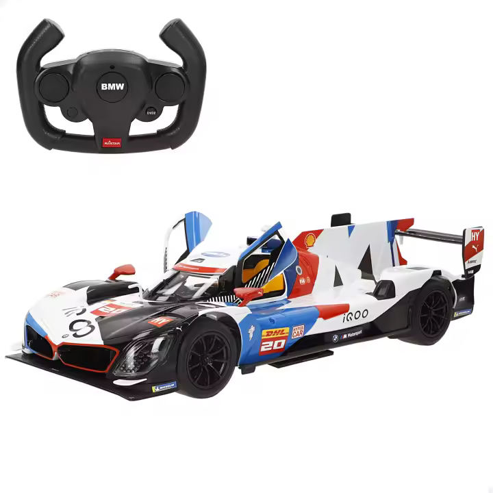 Rastar coche RC BMW M Hybrid V8 1:14, control remoto tipo volante, luces delanteras, apertura de puertas manual, escala 1:14, velocidad ajustable 7-11 km/h, suspensión independiente, set de pegatinas DIY, juguete para niños desde 6 años - 1