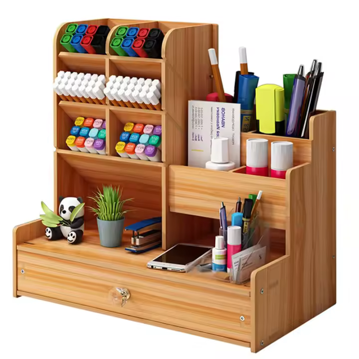 Organizador De Escritorio De Madera DIY Con Cajón Y Gran Capacidad Para Almacenamiento De Estationery Para Oficina Y Escuela - 1