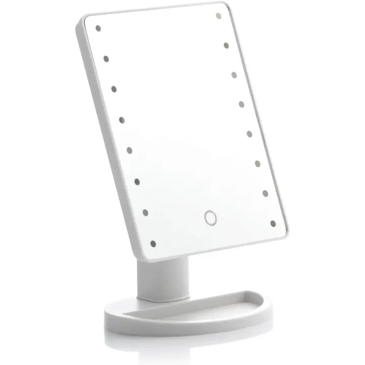 VERK Espejo de aumento iluminado con 16 LED Giratorio grande y desmontable de color blanco 22 cm x 17 cm x 2 cm Base: 16 cm x 12 cm Altura. - 1