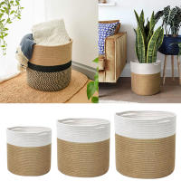 Cesta De Algodón Tejida a Mano Para Ropa Y Juguetes De Niños Bolsa De Almacenamiento Plegable Decorativa Para El Hogar Soporte Para Macetas - details 1