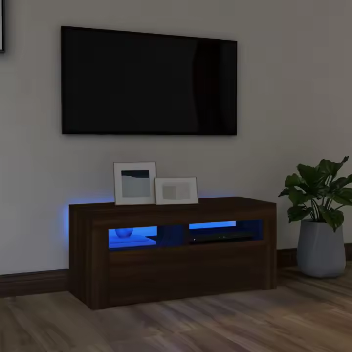 vidaXL Mueble de TV con luces LED roble marrón 90x35x40 cm - 1