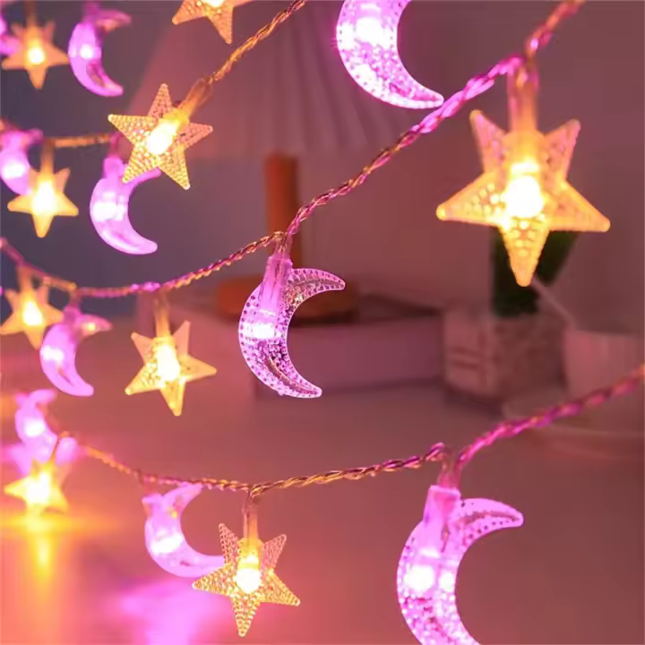 Cadena De Luces LED Estrella Luna Colorida 1.5M/3M Decoración De Ambiente Para Sala De Estar Jardín Camping Arreglo De Maleta - 1