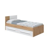 Meimon NOA Cama individual de 190x90 cm con cabezal, 2 cajones inferiores con ruedas ocultas, tiradores ABS en blanco, soportes metálicos para somier (no incluido), estructura en melamina E1, acabado en Roble Nodi y Blanco Artik - details 1