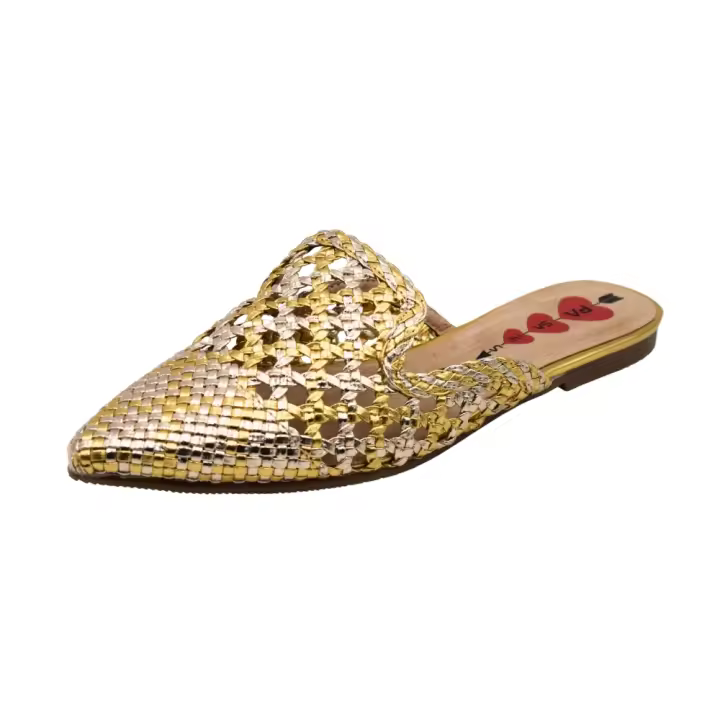 Zapatos Planos Pasarela Puntera Fina Talón Descubierto Para Mujer Color Dorado - 1