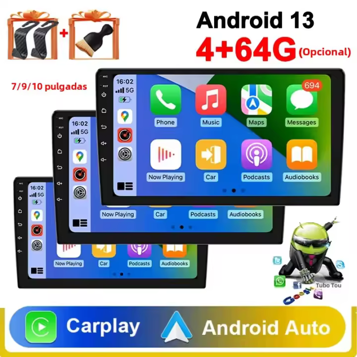 Receptor De Radio Para Coche Con GPS Android 13 7 9 10 Pulgadas 2 Din Estéreo Jugador Multimedia 64G Con CarPlay Y Auto Android - 1