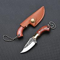 Cuchillo Pequeño De Acero Inoxidable Con Mango De Madera Y Estuche De Cuero Mini Portátil Para Camping Y Uso Diario Color Bronce - details 8