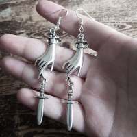 Pendientes Colgantes De Espada Gótica Para Mujer Joyería De Halloween Clásica Y Mística Regalo Elegante Con Doble Hoja Y Anillo - details 26