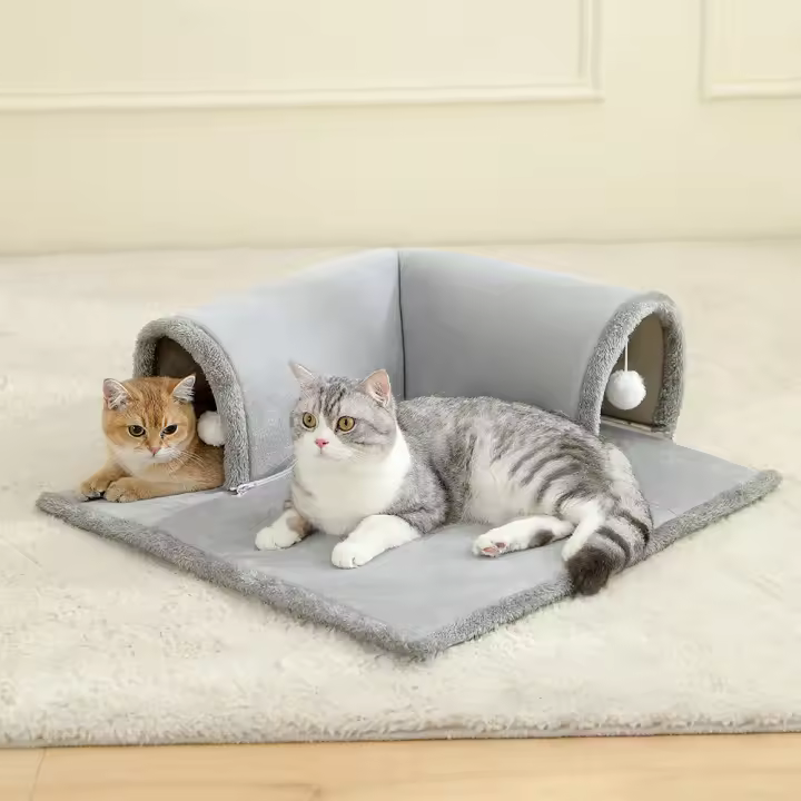 Cama Para Gato Con Túnel Multifuncional Para Gatos De Interior Con Bolas Colgantes Cama De Actividades Para Gatos Material De Algodón 100% - 1