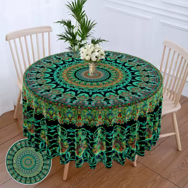 Mantel Redondo Impermeable De 160x160cm Con Floral Verde Rojo Multicolor Para Mesa De Terraza Uso Multifuncional Tamaño 63 Pulgadas - 1