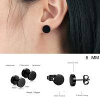 Pares de Pendientes de acero Inoxidable para Hombres, 8 mm de acero Inoxidable Clip Pendientes de Esmalte Piercing Ear Bisel Redondo - details 3