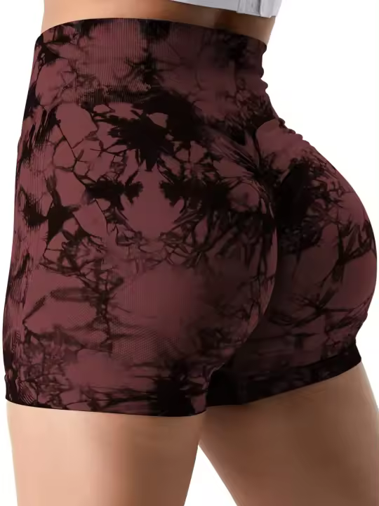 Shorts De Ciclismo De Yoga Para Mujer Cintura Alta Multicolor Tie-Dye Levantamiento De Caderas Sin Costuras Para Ejercicio Running Gimnasio - 1