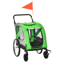 PawHut Remolque de Bicicleta Perros 2 en 1 Carrito Transporte para Mascotas con Puertas Enrollables Ventanas Cinturón de Seguridad Bandera y 6 Reflectores 140x72,5x108 cm - details 0