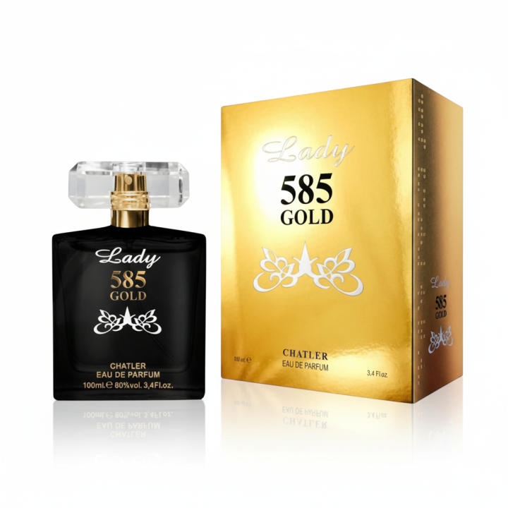 Perfume femenino Lady 585 Gold Eau de Parfum de Chatler, fragancia elegante y sofisticada, con un aroma intenso y femenino, ideal para el día a día u ocasiones especiales. Presentado en frasco original con estuche. 🚚 Envíos a España 24/48 horas.