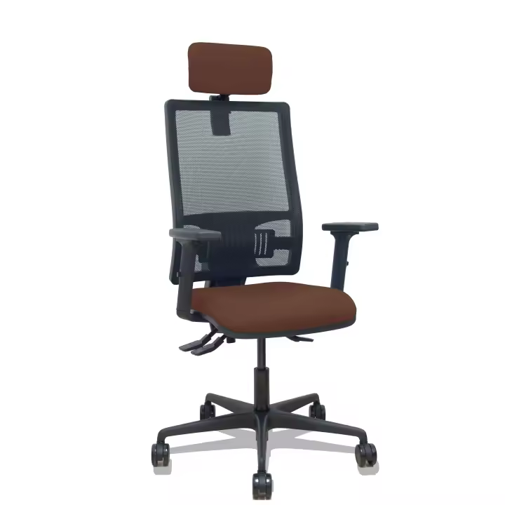 Silla Bormate asincro malla negra asiento bali marrón oscuro brazos 2D ruedas 65mm cabecero regulable - 1