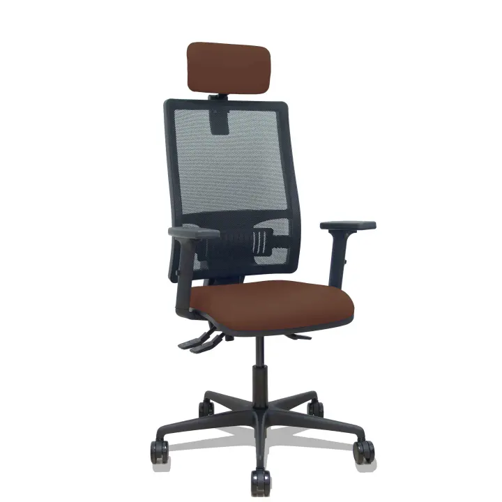 Silla Bormate asincro malla negra asiento bali marrón oscuro brazos 2D ruedas 65mm cabecero regulable - 1