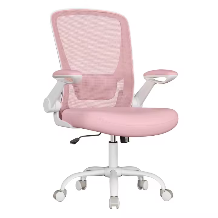 Silla de escritorio ergonómica giratoria con soporte lumbar, malla, apoyabrazos abatibles, oscilante, asiento de 53 cm, en azul niebla, gris paloma, rosa jalea - 1