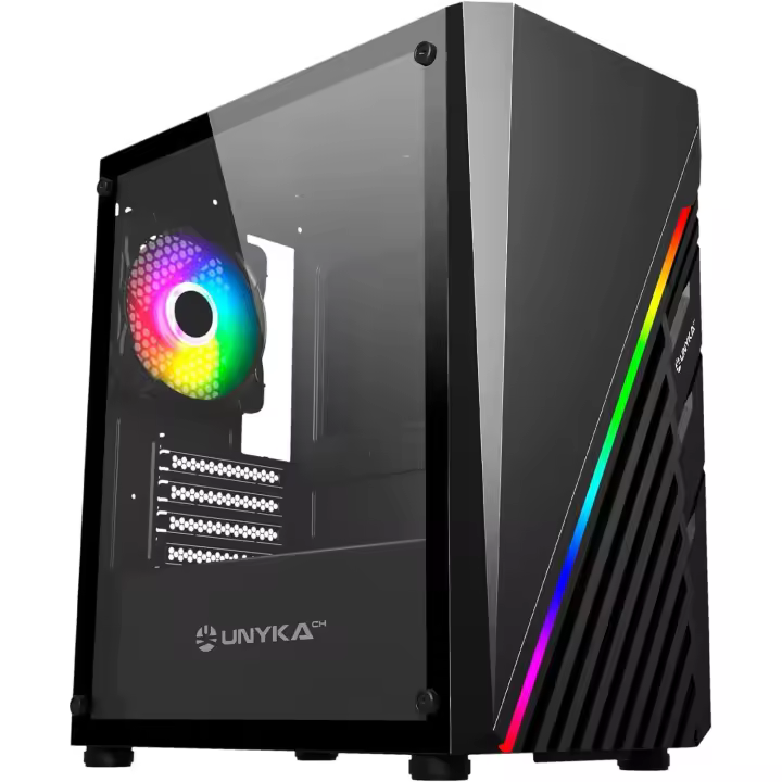 UNYKAch Caja PC Gaming Micro ATX Mini GLAYZE, Frontal ARGB, Cristal Templado Lateral, Ventilador ARGB 120 mm, USB 2.0 y Dos USB 3.0 - 1