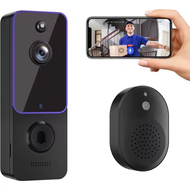 Timbre con video inalámbrico y timbre para interiores, audio bidireccional, visión nocturna HD, almacenamiento en la nube AES-128, alertas en tiempo real, protección inteligente para el hogar - 1