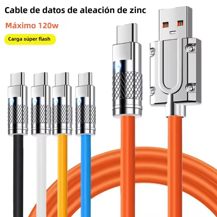 Cable De Carga Rápida 120W USB Tipo C Micro USB Silicone Líquido Para Huawei Samsung Compatible Con USB a Lightning Type-C - 1