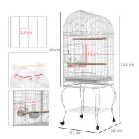 PawHut Jaula de Pájaros con Ruedas Jaula de Aves Exterior con Bandeja Extraíble Rejilla 2 Cuencos de Acero Inoxidable Estante y Percha para Periquitos Canarios 51x51x153 cm Blanco - details 2
