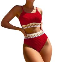 Bikini De Verano Para Mujer Estilo Playa Moda Elegante Con Cintura Alta Y Efecto Delgado Dos Piezas Color Bloqueado Conjunto De Baño Con Suspensión - details 1