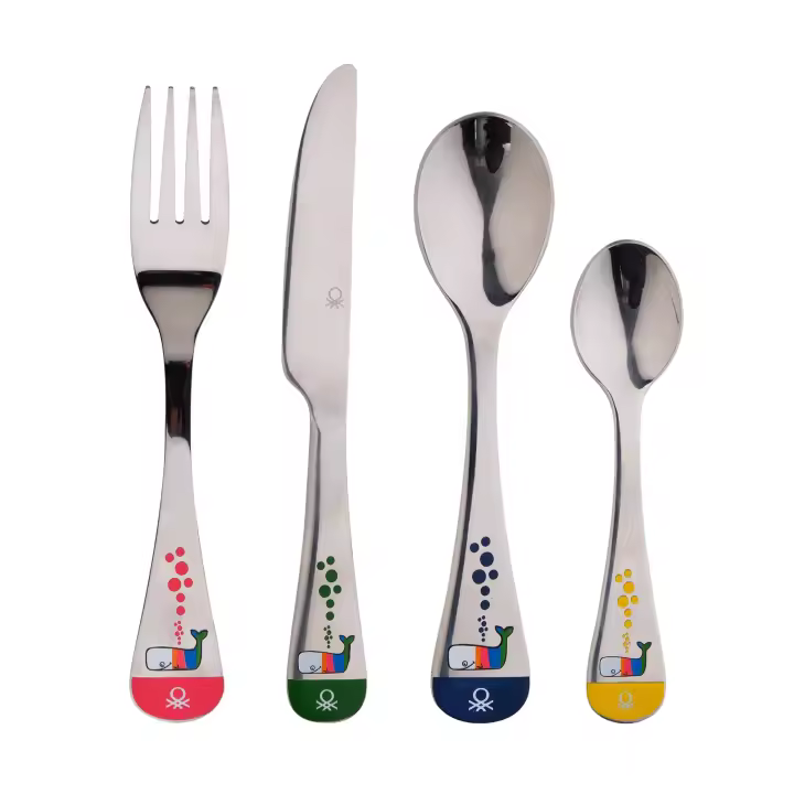Juego de Cubiertos Infantil de Acero Inoxidable de 4 Piezas con Decoraciones Coloridas - United Colors Of Benetton - 1
