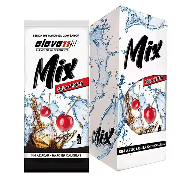 Eleven Fit Mix Instantáneo, Caja de 12 Sobres Sabor Cola-Cereza - Prepara 1.5L de Bebida Saludable - Sin Azúcar, Baja en Calorías y Carbohidratos - Ideal para Agua/Leche, Cocinar y Preparar Postres - Mejora tu Dieta - Apto para Adultos y Niños - 1