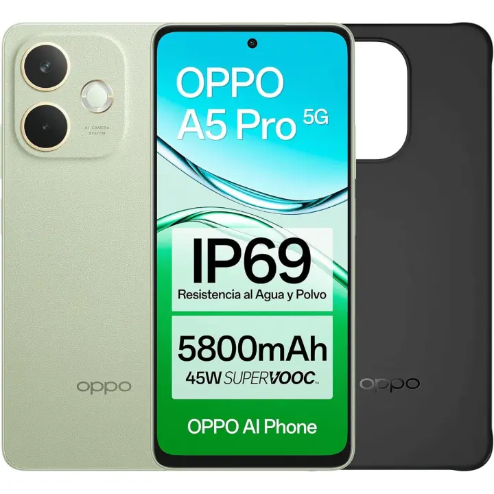 OPPO A5 Pro 5G - Smartphone Libre con IA, 8GB RAM + 256GB, Pantalla 6.67" 120Hz, Cámara 50MP, Batería 5800, Carga Rápida 45W, Versión Española, Funda incluida - 1