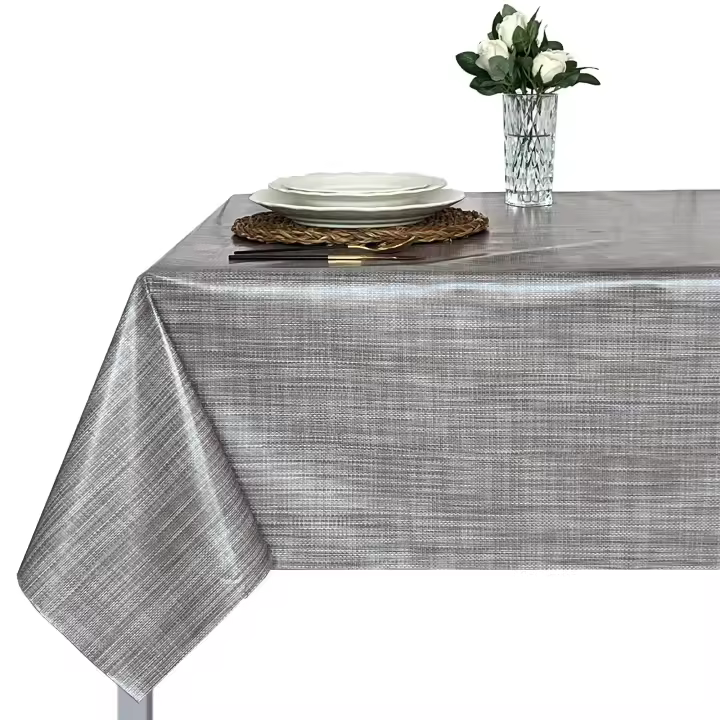 Mantel PVC, Mantel de hule, Resistente al agua, Fácil de limpiar, Liso, Para table rectangular, Impermeable, Marrón, Gris. - 1