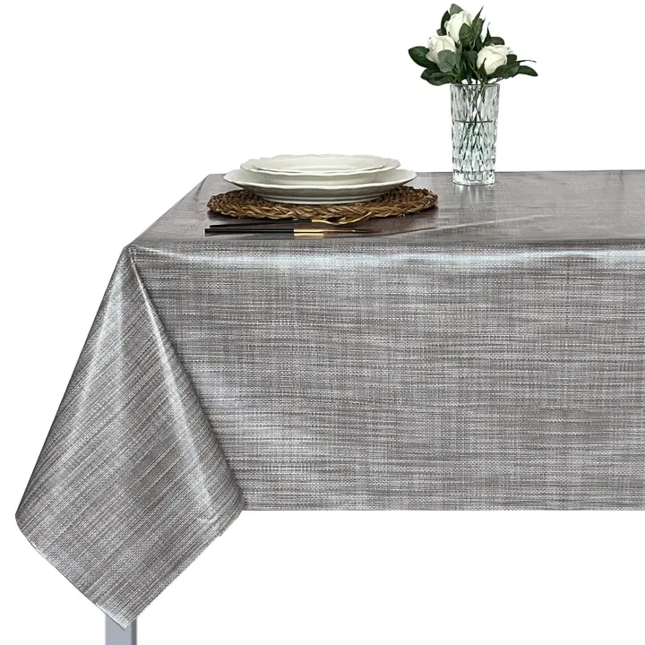 Mantel PVC, Mantel de hule, Resistente al agua, Fácil de limpiar, Liso, Para table rectangular, Impermeable, Marrón, Gris. - 1