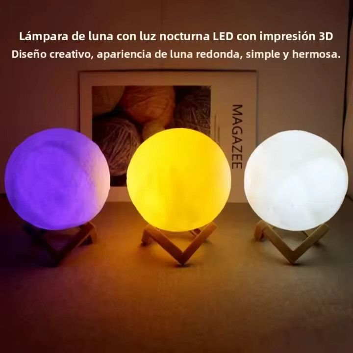 Lámpara De Luna LED 8cm Luz Nocturna Con Soporte Y Batería Decoración Para Dormitorio Regalo Para Niños Luz Nocturna Estrellada - 1