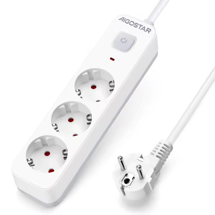 Aigostar Regleta Enchufes, Alargador Enchufe de 2/3/4/5/6 Enchufes con Interruptor, Cable de 1,5 Metros, Blanco - 1