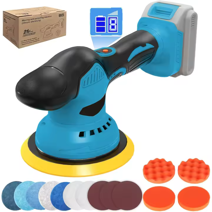 Pulidora Inalámbrica 580W Profesional 8 Velocidades 5500RPM, Compatible Batería Makita 18V, Disco 150mm para Pulido Automotriz y Bricolaje - 1