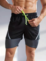 Shorts De Verano Para Hombre Transpirables Casual Con Cintura Elástica 2 En 1 Deporte Secado Rápido Running Doble Capa - details 2