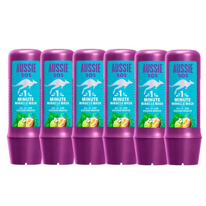 Aussie SOS 1 Minute Miracle All In One Colour Rescue Mascarilla. Nutre Intensamente El Pelo Seco Y Teñido. Más Brillo, Luz Y Suavidad, Para Un Pelo Liso, Suave E Hidratado 6 unidades de 250ml - 1