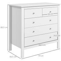 HOMCOM Cómoda con 5 Cajones, Cómoda Dormitorio con Patas Elevadas, Cajonera para Salón, Oficina, Estilo Moderno, 79x39,5x80,5 cm, Blanco - details 2
