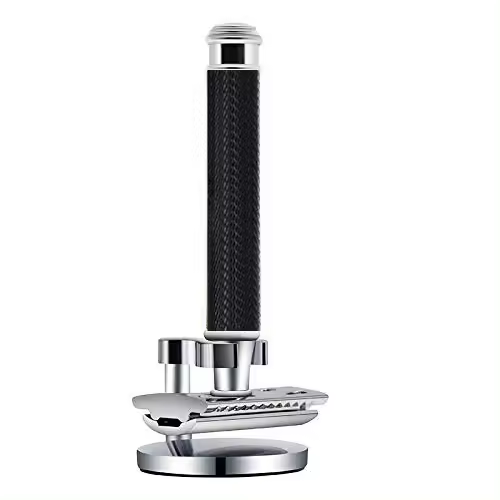 Cepillo De Barba De Seguro De Hoja Sola Premium Para Hombres Con Soporte Y 5 Hojas De Plata Doble Cuchilla De Afeitar De Aluminio Y Latón - 1