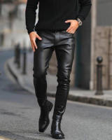 Pantalones De Cuero Para Hombre Estilo Callejero PU Cuero Pantalones Motociclista Primavera Otoño Cintura Elástica Moda 2023 - details 3