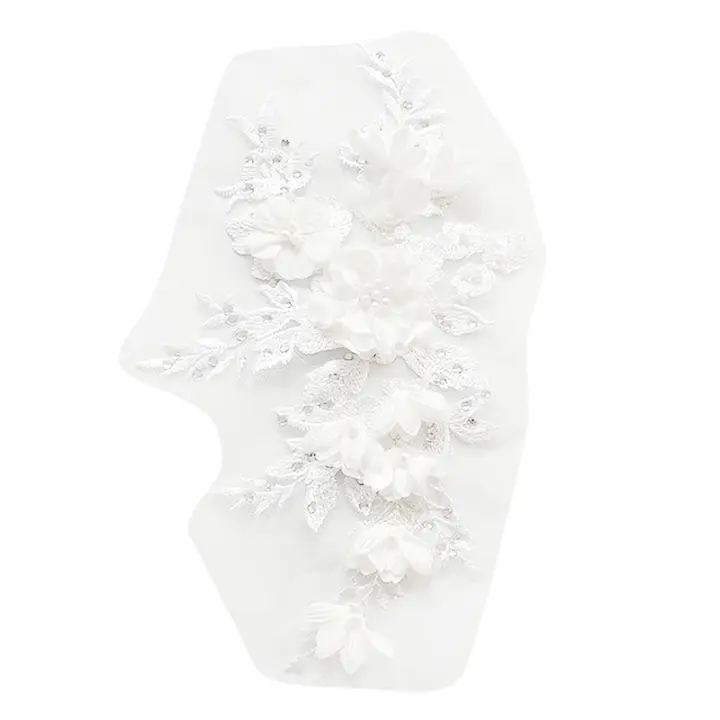 Aplicación de Bordado de Encaje con Cuentas para Vestidos de Novia Decoración de Boda DIY En Apliques de Hierro y Costura Blanco - 1