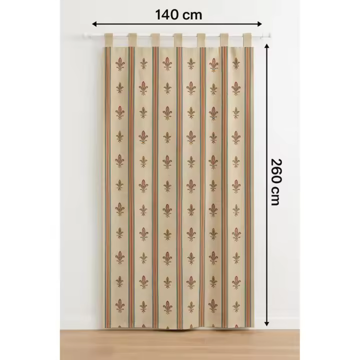 Cortina alpujarreña decorativa 140x260 cm con diseño flor de lis Roja – Tejido jacquard de algodón y poliéster con dibujo permanente – Estilo rústico para casas de pueblo, cocinas, patios y salones – Fabricada en España – OEKO-TEX - 1