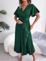 Vestido Maxi Elegante De Cintura Alta Con Volantes Y Mangas De Mariposa Para Mujer Vestido De Fiesta Casual De Polyester - details 16