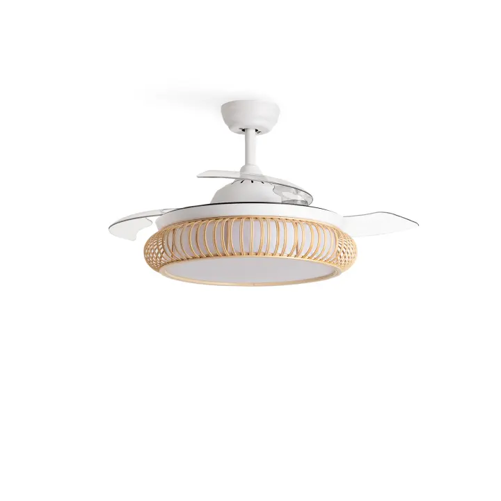 CREATE - Ventilador de Techo con Luz Silencioso 40W  Ø107 cm - Acabados en Mimbre - WIND CLEAR RATTAN - 1