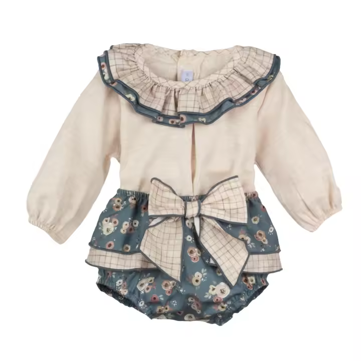Conjunto bebe niña camisa y ranita con lazo duero de marca CALAMARO - 1