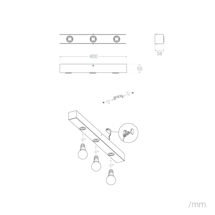 Ledkia Lámpara de Pared Baño Metal 3 Focos Aizkra Negro - 1