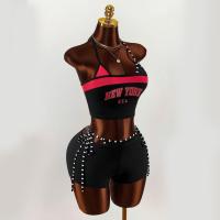 Conjunto De Shorts De Moda Para Mujer Estilo Harajuku Sexy Y2K Con Impresión De Letras Y Cinturón Interior Top Sin Mangas De Cuello Colgante - details 2