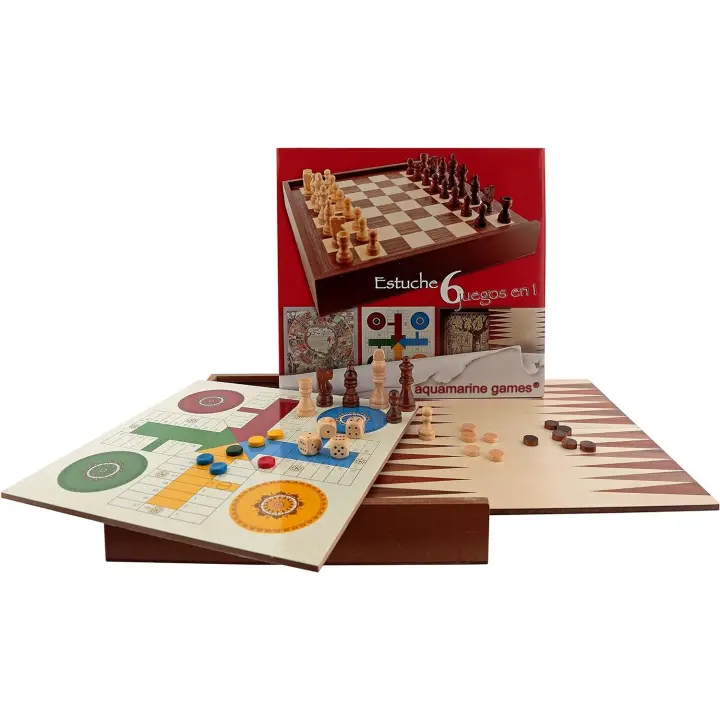 Estuche 6 juegos en 1 Aquamarine games CP030. Ajedrez, backgammon, damas, oca, parchís y escalera. - 1