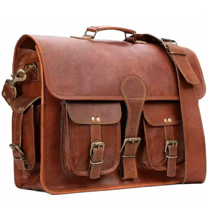 Vintage Genuine Leather Messenger Bag for Men Handmade Briefcase Laptop Satchel - 1