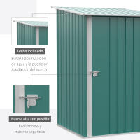 Outsunny Caseta de Jardín 0,92 m² 100x103x160 cm Cobertizo Exterior de Acero Galvanizado con Puerta Cerradura y Techo Inclinado para Almacenamiento de Herramientas - details 5
