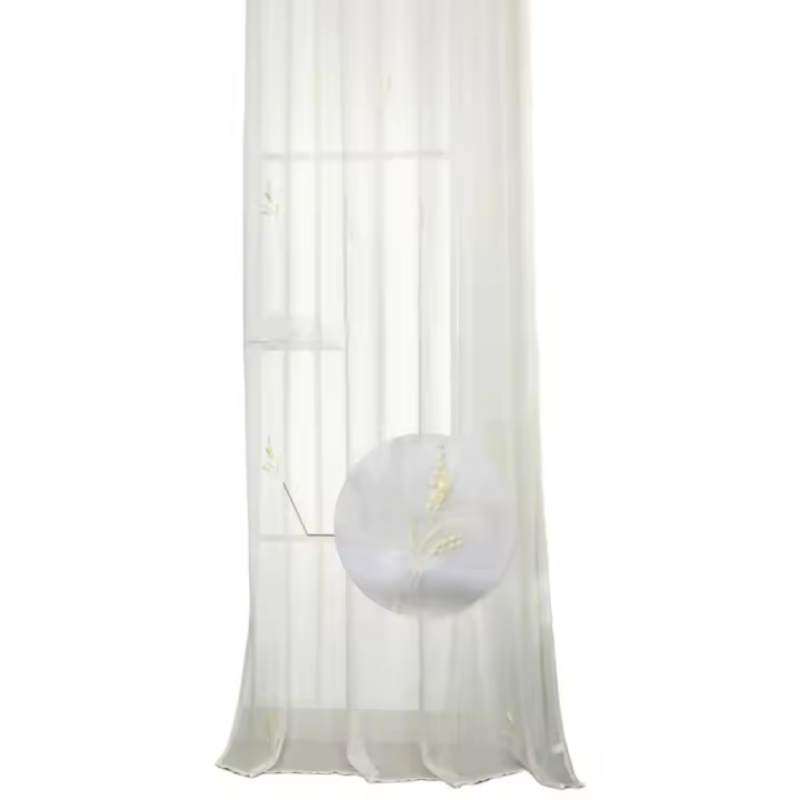 Cortina de tela semitransparente de lino y poliéster decorada con ramo de flores.150x260cm, decoración del hogar. - 1