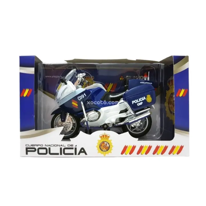 Moto Policía Metálico - Maqueta de vehíclo en miniatura, metálico, ruedas móviles con suspensión - Escala 1:35 - xocoto - 1